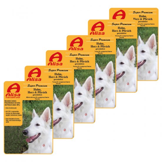 6 x Huhn, Herz & Pfirsich Hundefutter ohne Getreide (★Bestseller)