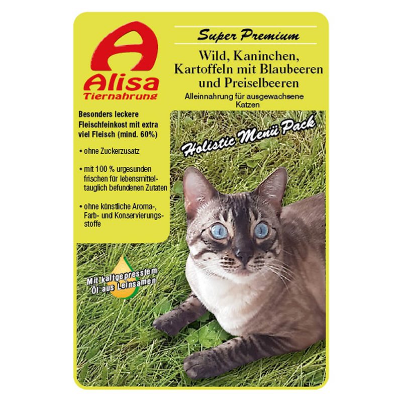getreidefreies, bestes Katzennassfutter online kaufen bei Alisa-Tiernahrung. Hypoallergenes Katzenfutter mit hohem Fleischanteil